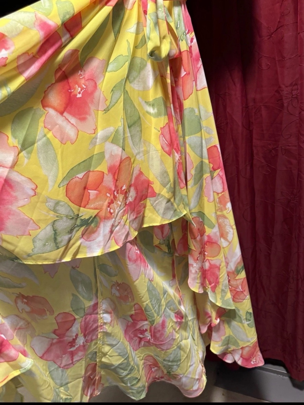 Eliza J Yellow Floral Halter Maxi Dress with Coral Accents - Picture 4 of 12
